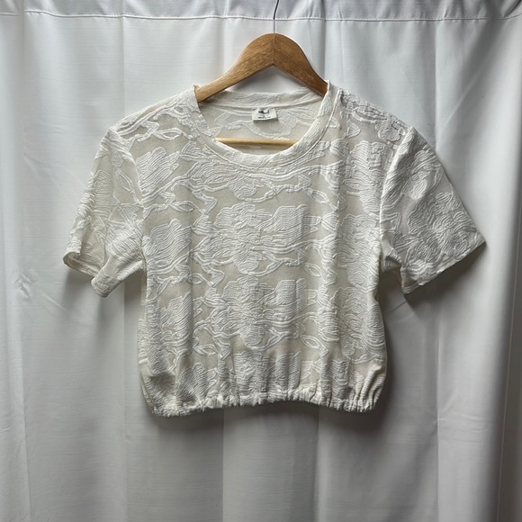 Aritzia Wilfred Cropped Semi-Sheer White Cream Lace Top- S - Picture 1 of 6
